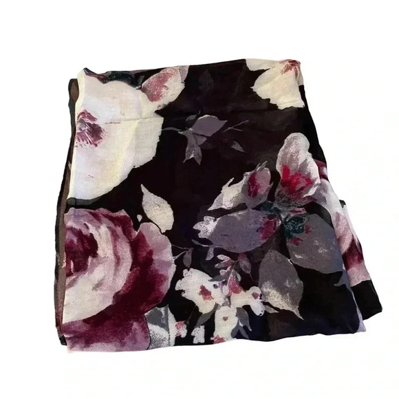 J. Jill Floral Scarf Black Red White Viscose Rayon Stretch Lightweight Stretch - Picture 5 of 8